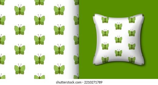 Butterfly seamless pattern with pillow. Vector illustration