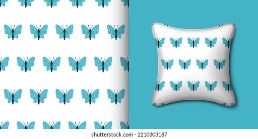 Butterfly seamless pattern with pillow. Vector illustration