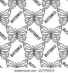 Butterfly seamless pattern. Pixel insects Vector background. Abstract Graphics pattern fabric design.