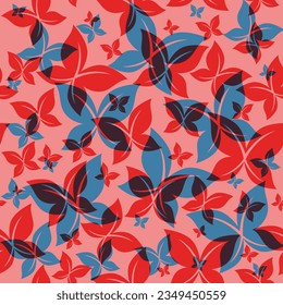 Butterfly Seamless Pattern with Risograph Style Trends for Printing Needs, Wallpaper Background