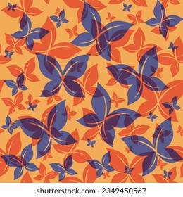 Butterfly Seamless Pattern with Risograph Style Trends for Printing Needs, Wallpaper Background