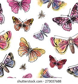 Butterfly seamless pattern. Summer holiday wildlife background.