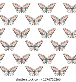 Butterfly seamless pattern: vector texture with hand drawn insects. Sketch style colorful background for textile, fabric, wrapping paper. Hand drawn doodle moth 