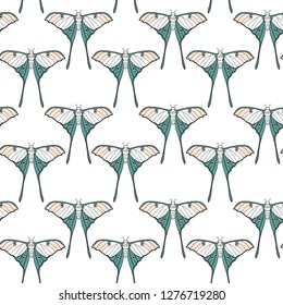 Butterfly seamless pattern: vector texture with hand drawn insects. Sketch style colorful background for textile, fabric, wrapping paper. Hand drawn doodle moth 