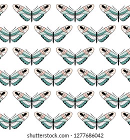 Butterfly seamless pattern: vector texture with hand drawn insects. Sketch style colorful background for textile, fabric, wrapping paper. Hand drawn doodle moth 