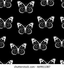 butterfly. seamless pattern. white on black
