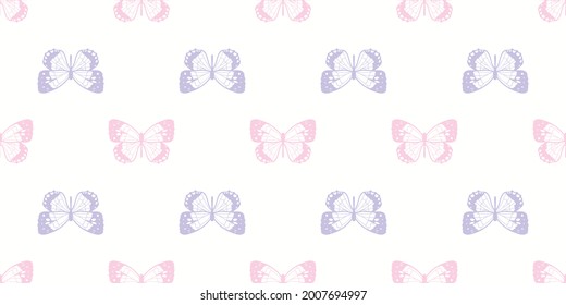 Butterfly seamless repeat pattern design, vector wallpaper, cute girly background.