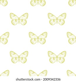 Butterfly seamless repeat pattern design, vector wallpaper, cute girly background. Yellow and white butterfly pattern.