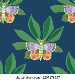Patrón de mariposa sin fisuras en fondo azul. Ilustración del vector