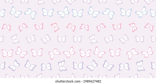 Butterfly seamless vector repeat pattern background, spring wallpaper. Cute girly pattern. Colorful pastel pattern design.