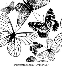 Butterfly seamless wallpaper pattern with engraved butterflies