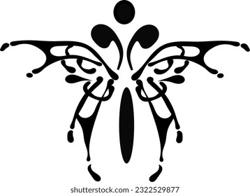 A butterfly semi colon tattoo. A vector line drawing on a clear background of a butterfly with a semi colon head