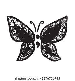  butterfly semicolon, black and white