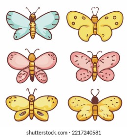 butterfly set cartoon drawing illustration