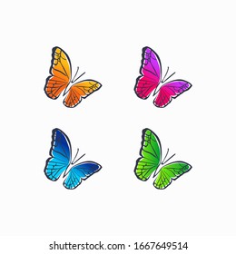 butterfly set color vector design template
