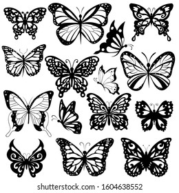 butterfly set, coloring, tattoo, insect, vector, template