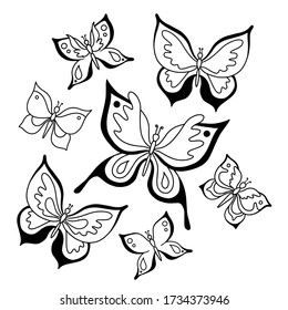 Schmetterlingsbesteck. Dekorative Elemente für Designer. Vector Illustration isoliert auf weißem Hintergrund.