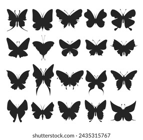 Butterfly : set of different Butterflies silhouette, Collection variant shapes Illustration flying insects, vector illustration for decorating your design