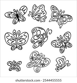 butterfly set doodleHand drawn Linear Vector Illustration