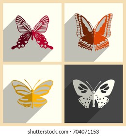 Butterfly set of flat icons with shadow. Simple vector illustration