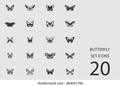Butterfly set of flat icons. Simple vector illustration