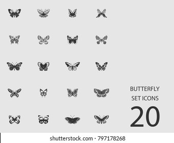 Butterfly set of flat icons. Simple vector illustration