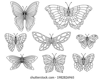 Butterfly Set Graphic Black White Isolated Stock Vector (Royalty Free ...