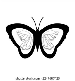 Butterfly set graphic black white isolated sketch illustration vector. Modern seamless pattern of monarch butterfly contours on white background for decoration design. Closeup design element.