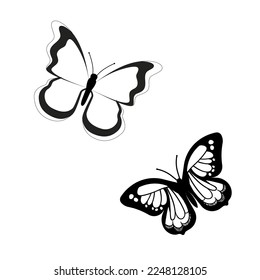 Butterfly set graphic black white isolated sketch illustration vector. Modern seamless pattern of monarch butterfly contours on white background for decoration design. Closeup design element.