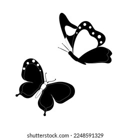 Butterfly set graphic black white isolated sketch illustration vector. Modern seamless pattern of monarch butterfly contours on white background for decoration design. Closeup design element.