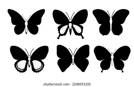 Butterfly set graphic black white isolated sketch illustration vector. Modern seamless pattern of monarch butterfly contours on white background for decoration design. Closeup design element.