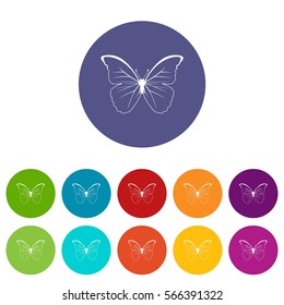 Butterfly set icons in different colors isolated on white background