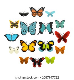 Butterfly set icons in flat style isolated on white background