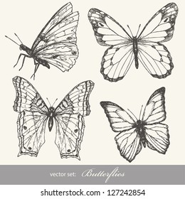 Butterfly Set. Insect Sketch Collection For Design And Scrapbooking.