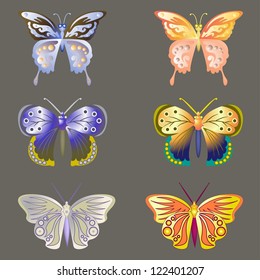 butterfly set isolated on black