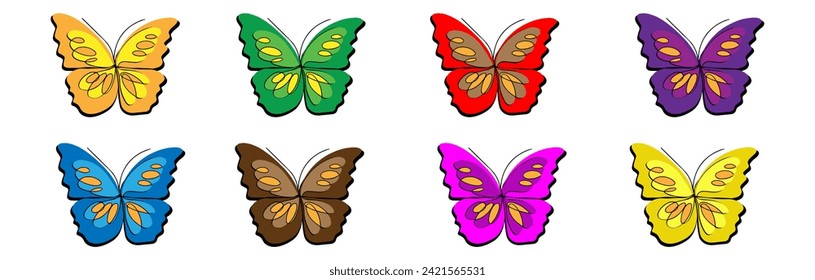 Butterfly set. Multicolored butterflies set. Vector drawings