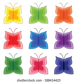 the butterfly set on the white background