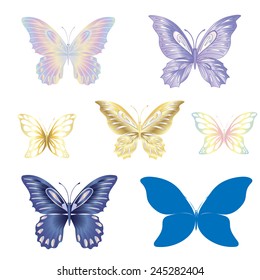 Butterfly set on white background. Abstract design. Vector illustration.