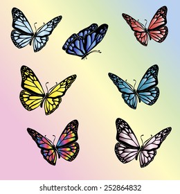 Butterfly set on white background. Abstract design. Vector illustration.