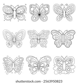 Butterfly set on white background. Abstract design. Vector illustration.
