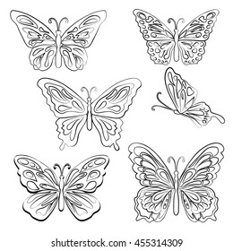 Butterfly set on white background. Abstract design. Vector illustration.