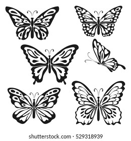 Butterfly set on white background. Abstract design. Vector illustration.