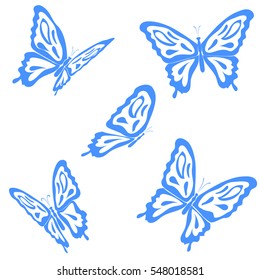 Butterfly set on white background. Abstract design. Vector illustration.