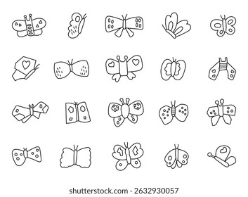 Butterfly set with outline line art created for calm nature inspired artwork, gentle hand drawn details, for yours illustration and creative designs projects