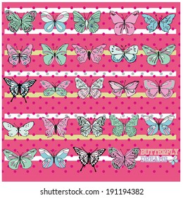 Butterfly Set polka dot stripe pattern graphic design