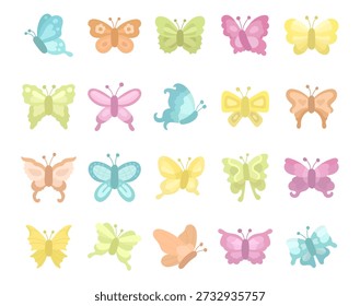 Conjunto de mariposas en estilo escandinavo con insectos alados formas naturales perfectas para proyectos de diseño de ilustración branding decoración naturaleza temas vuelo