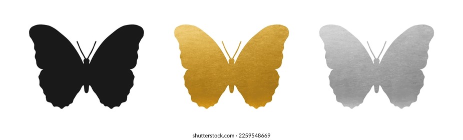 Juego de mariposa - Forma de mariposa en oro, plata, negro - Silueta vectorial