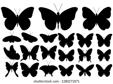 butterfly, set, silhouette