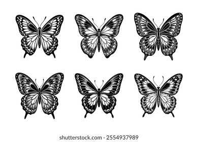 Butterfly set silhouette, vector on white background
