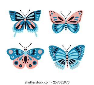 Butterfly set. Vector illustration.